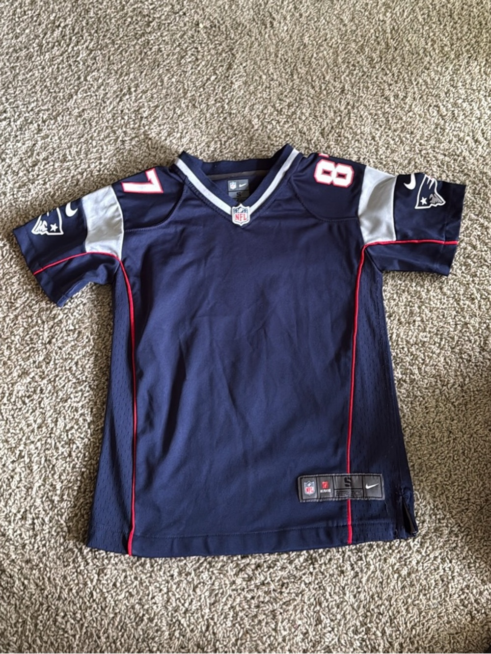 NFL Youth New England Patriots Navy Football Jersey with Red and Silver Accents